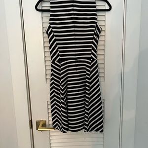 Michael Kors Black and White striped fit and flare dress
